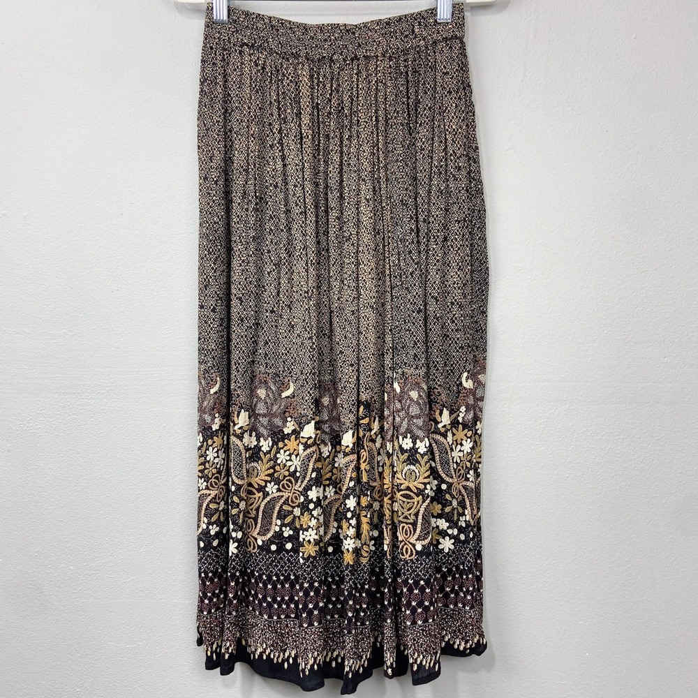 Vintage Jane Ashley Midi Skirt Size M Crinkle Crepe Pockets Floral Boho Cottage‎